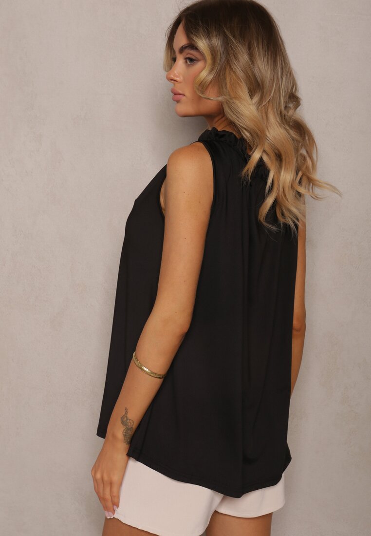 Tricou negru fără mâneci cu elastic la decolteu Dimory