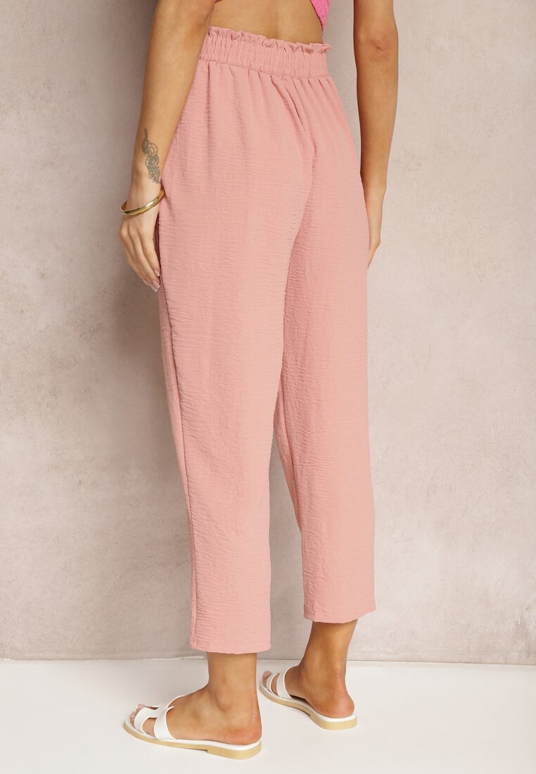 Pantaloni Roz Închis Talie Înaltă Cu Fundă În Talie Și Elastic Dimixi