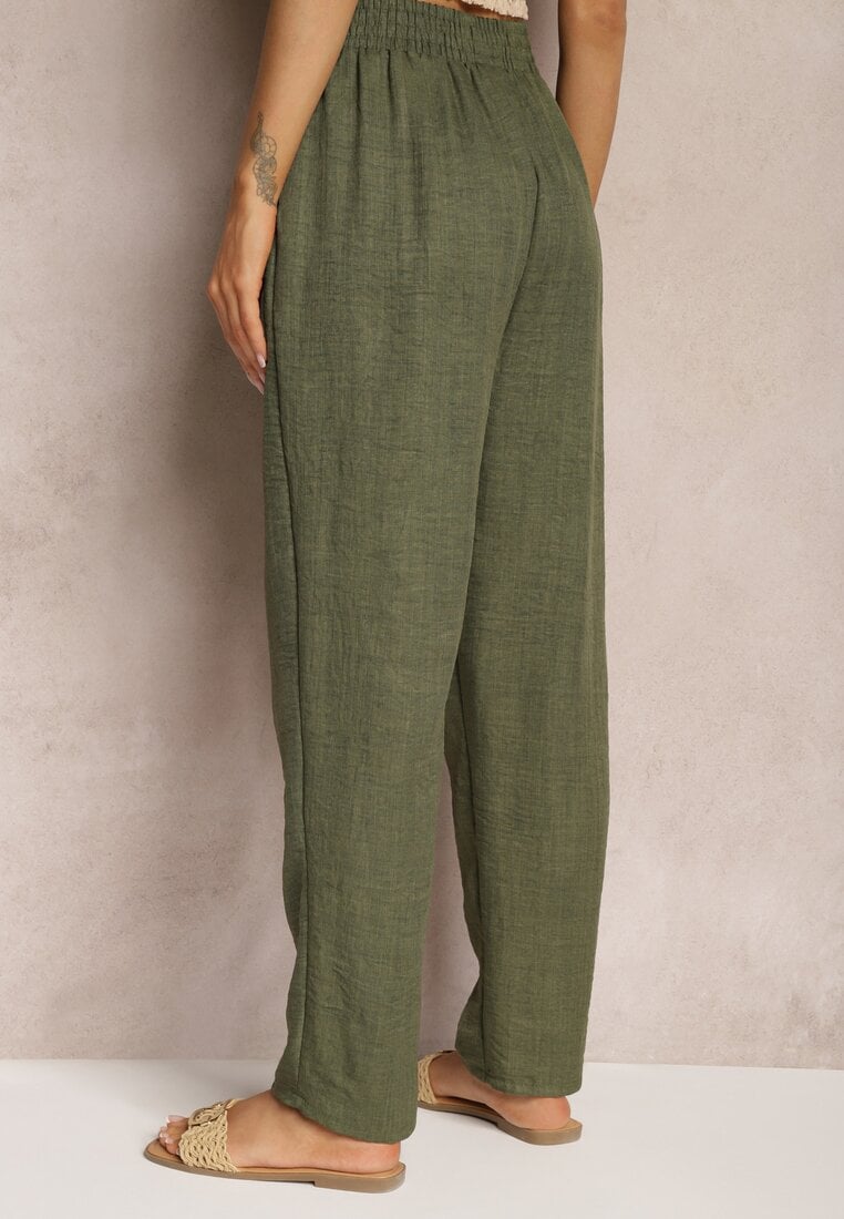 Pantaloni Verde Închis cu Șnur în Talie și Buzunare Ufalia
