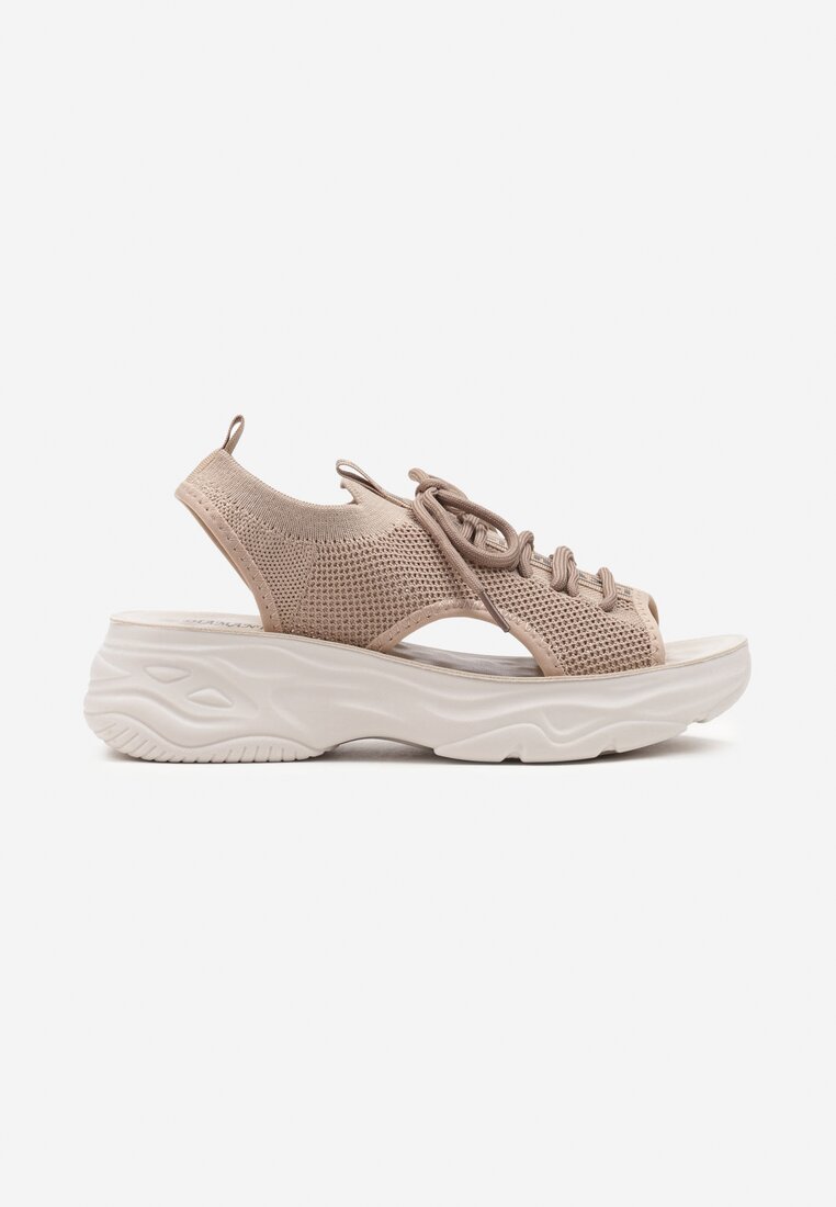 Sandale bej închis slip-on cu platformă și șireturi Junvia