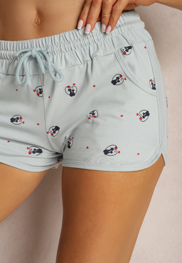 Bleumarin Casual Pantaloni Scurți din Bumbac Talie Înaltă Elastică în Talie Uantia