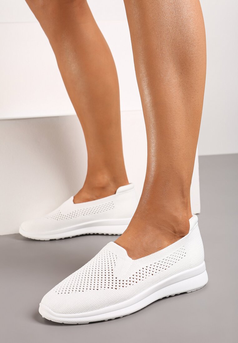 Tenisi Albi Platforma Slip-on cu Perforatii Decorative Elajames