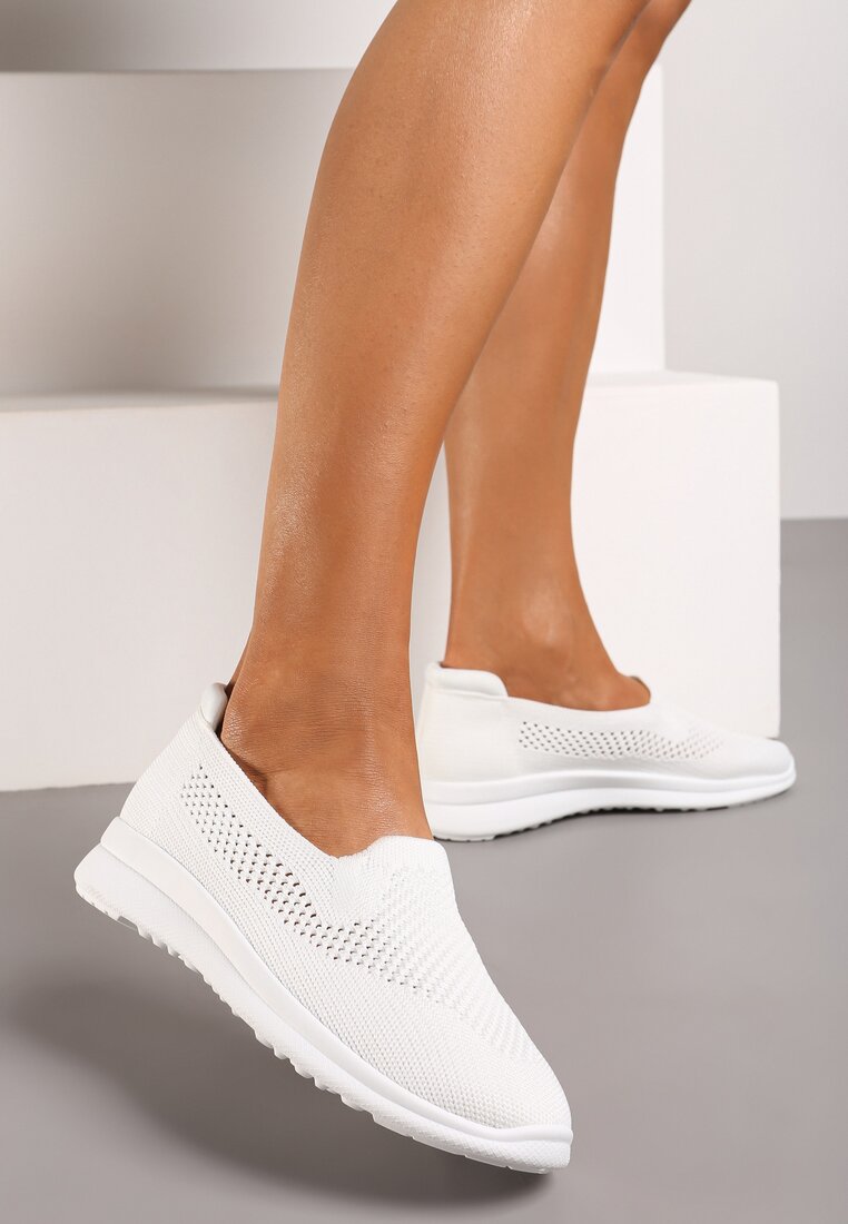 Tenisi Albi Platforma Slip-on cu Perforatii Decorative Elajames
