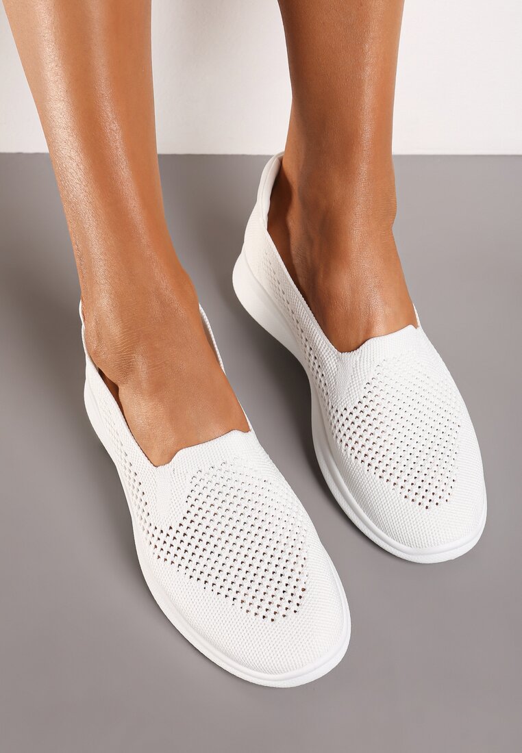 Tenisi Albi Platforma Slip-on cu Perforatii Decorative Elajames