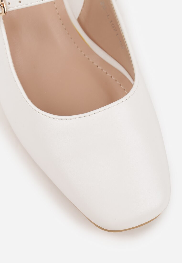 Sandale albe cu toc Elavon cu vârf pătrat și barete subțiri