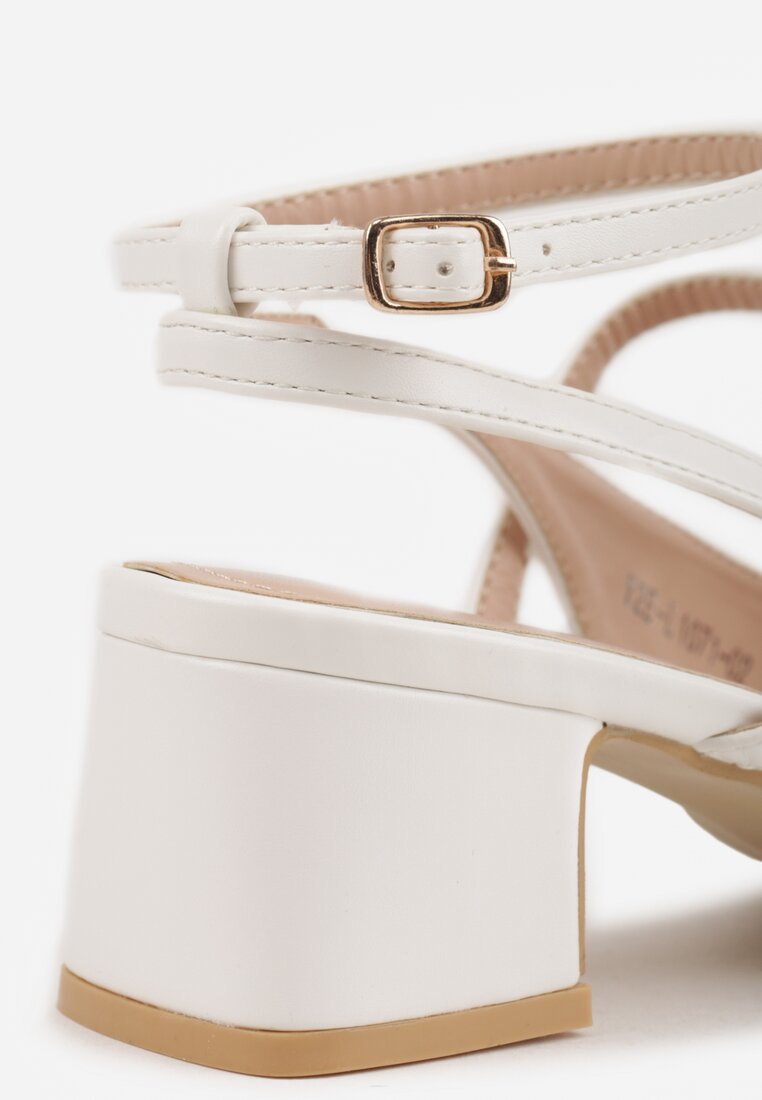 Sandale albe cu toc Elavon cu vârf pătrat și barete subțiri