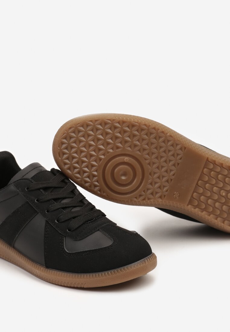 Sneakers Negri Platforma cu Șiret și Inserții din Piele Ecologica Elafae
