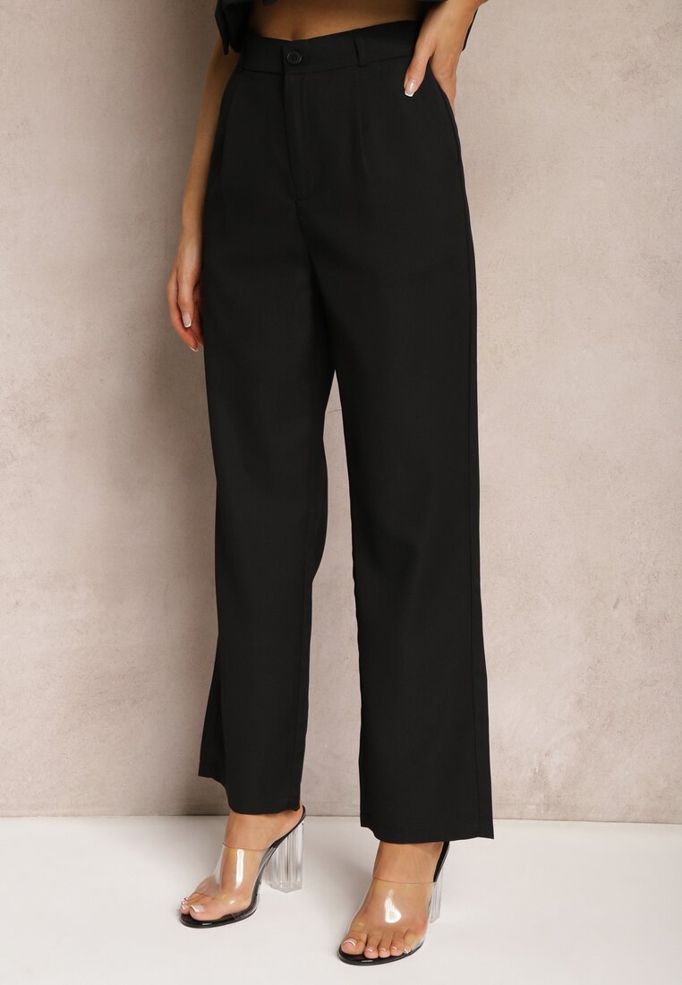 Pantaloni eleganti negri Vonlea cu croială largă