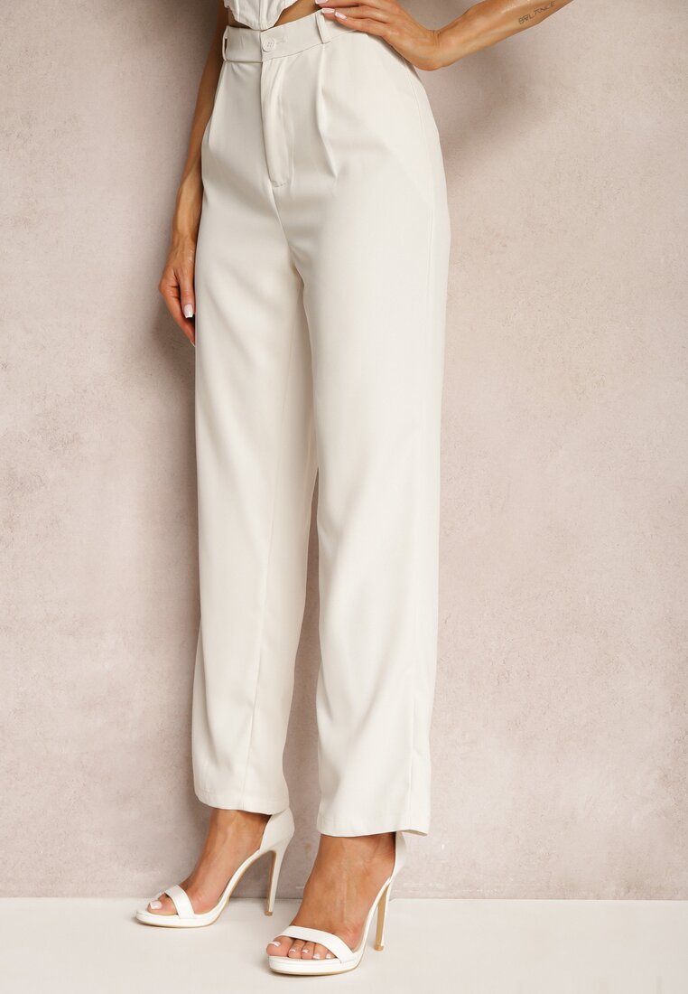 Bej Elegante Pantaloni Țigaretă cu Crapă Largă Vonlea