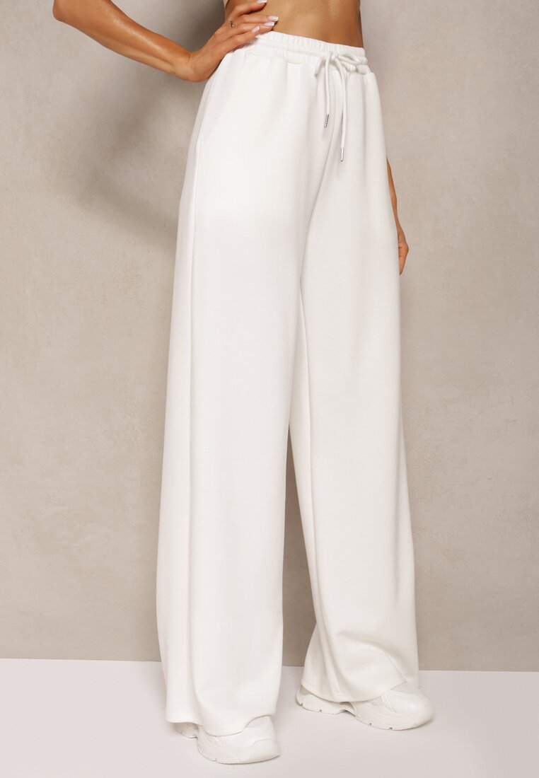 Białe Spodnie Dresowe High Waist z Gumką w Talii Tiamalie