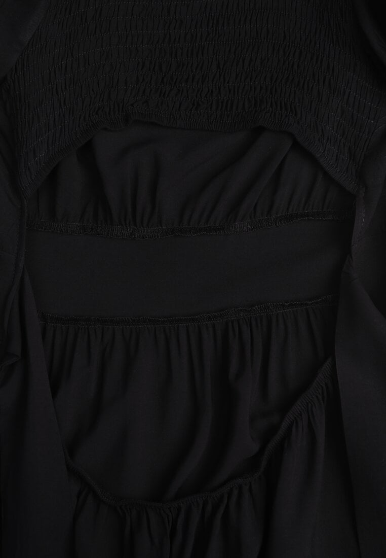 Czarna Wiskozowa Sukienka o Rozkloszowanym Kroju z Wycięciem na Plecach i Wiązaniem Dimiella