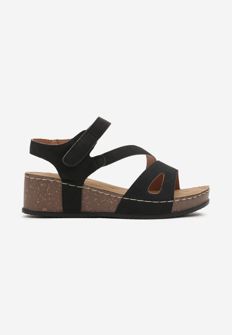 Sandale negre cu platformă cu barete decorative cu velcro Vikimina