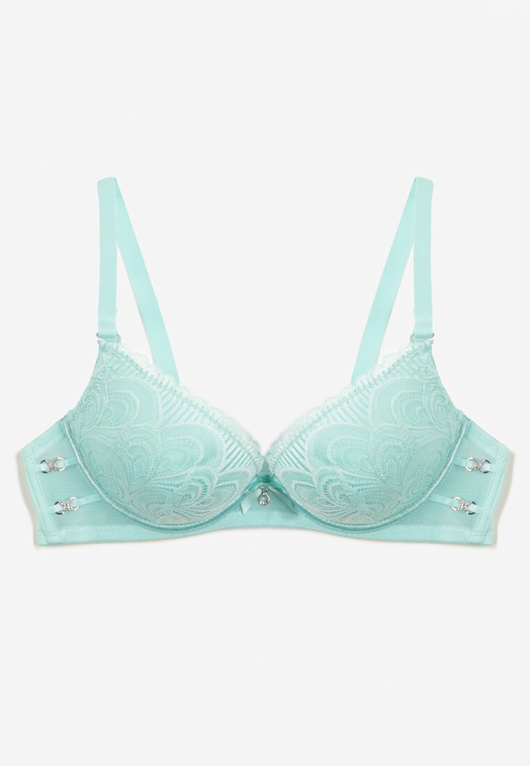Sutien Push-Up din dantelă cu cupe rigide și decorațiuni Ellalli de culoare mentă
