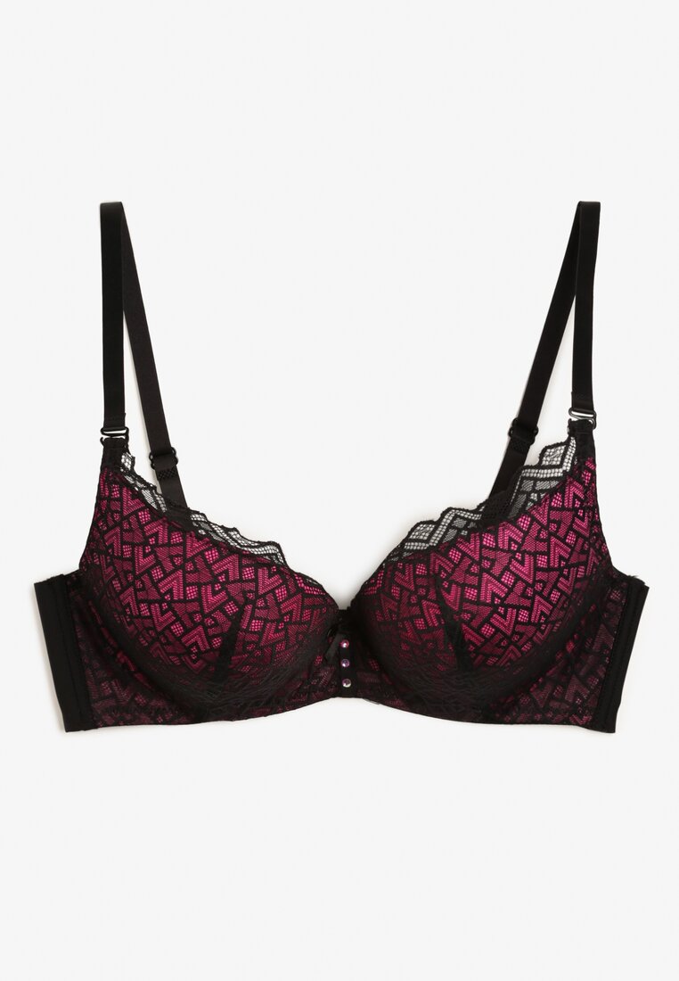 Sutien Negru-Fucsia cu Dantelă Efect Push-Up Dimettra