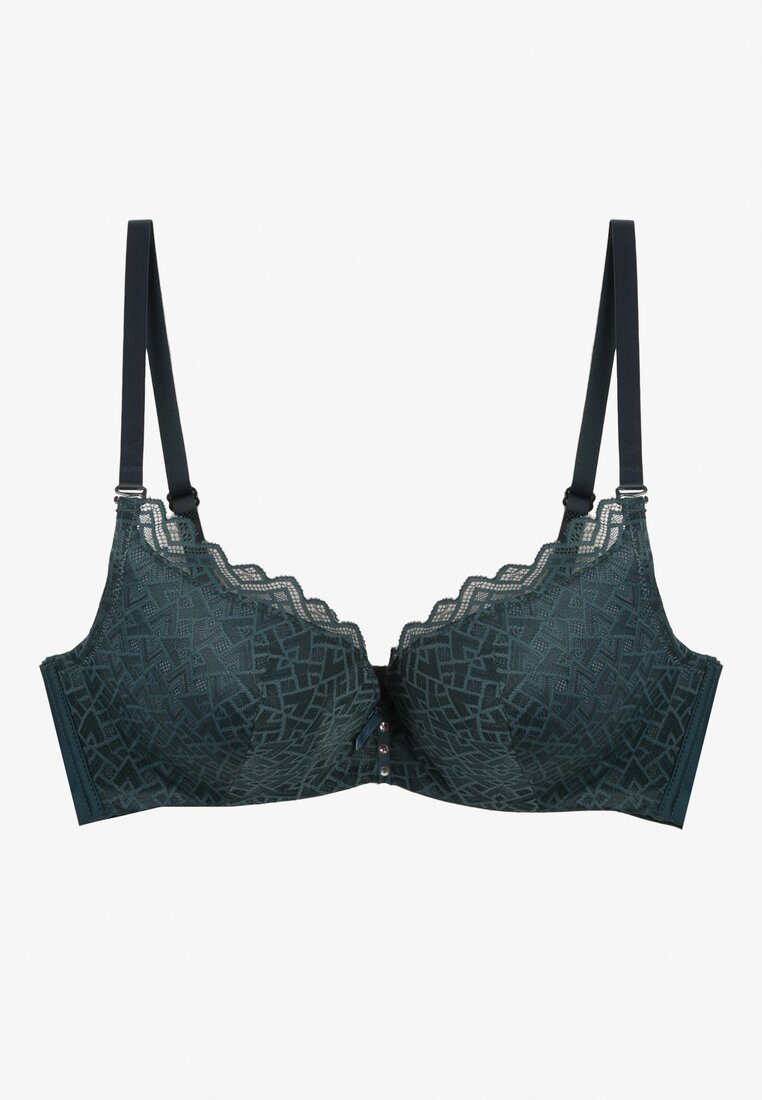 Sutien din dantelă verde închis cu efect push-up Dimettra