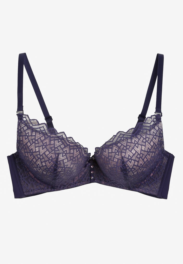 Sutien din dantelă bleumarin-roz cu efect push-up Dimettra
