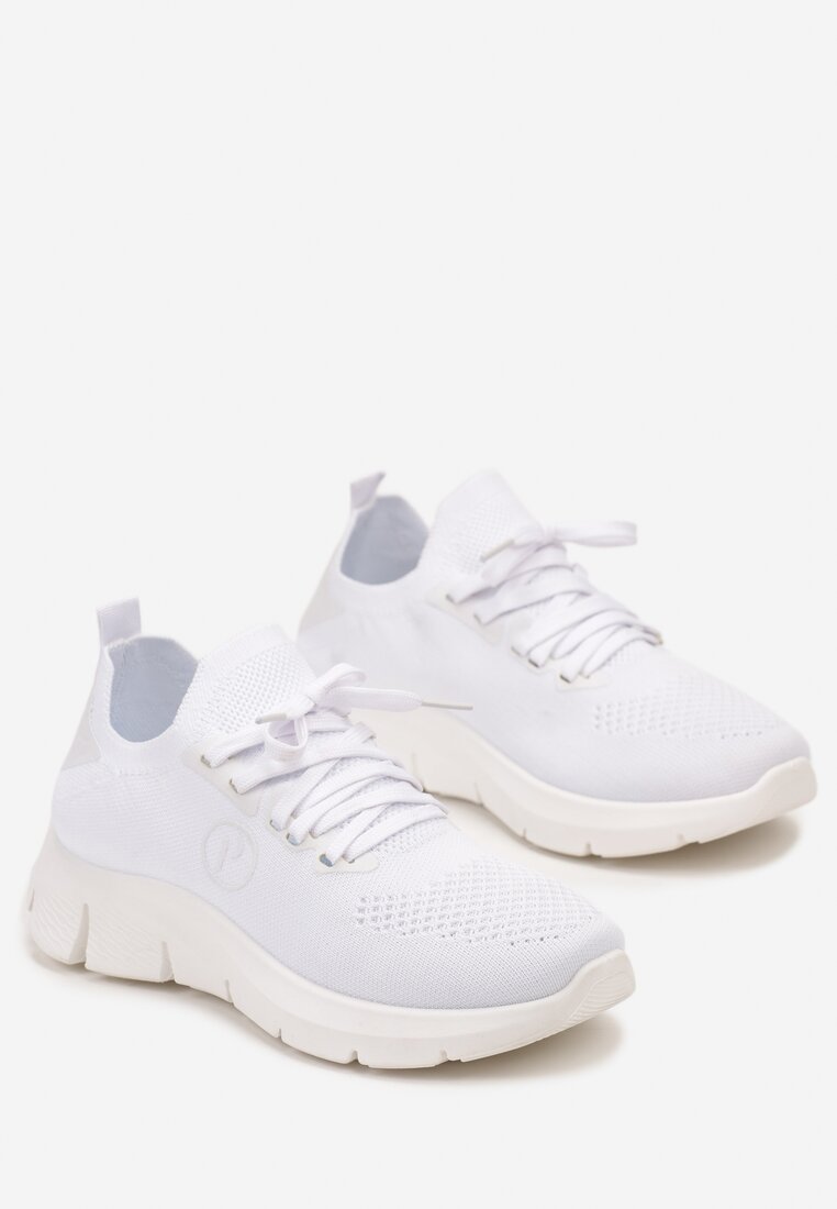 Sneakers Sportivi Albi cu Șireturi și Carâmb Tip Șosetă Beris