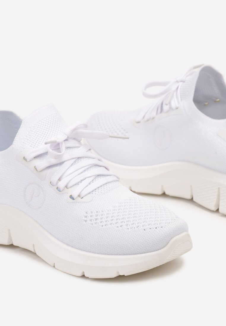 Sneakers Sportivi Albi cu Șireturi și Carâmb Tip Șosetă Beris