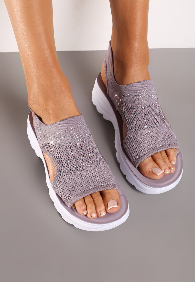 Sandale Sport Violet cu Bareta Elastică cu Pietre și Talpă Embosată Dariena