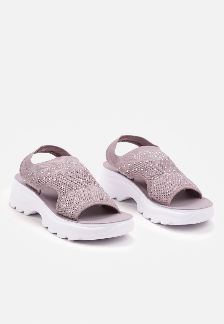 Sandale Sport Violet cu Bareta Elastică cu Pietre și Talpă Embosată Dariena
