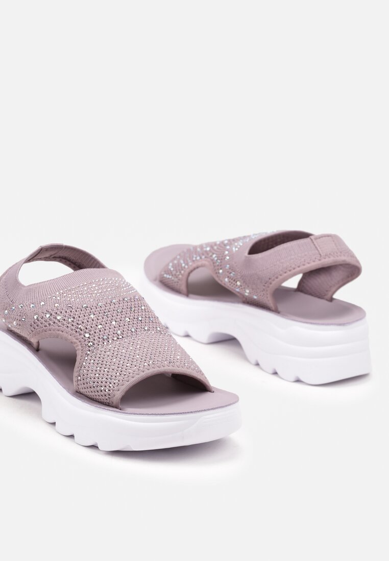 Sandale Sport Violet cu Bareta Elastică cu Pietre și Talpă Embosată Dariena