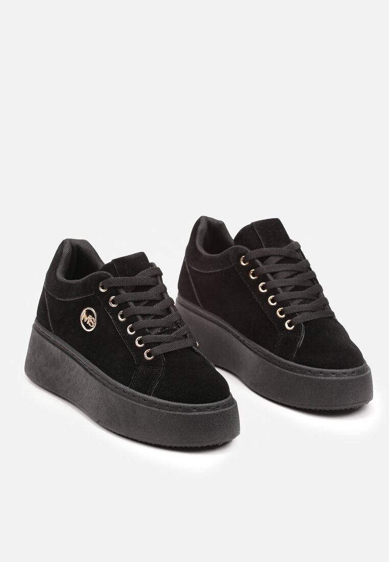 Sneakers Negri pe Platformă Uniformă cu Aplicație Discretă Tavea