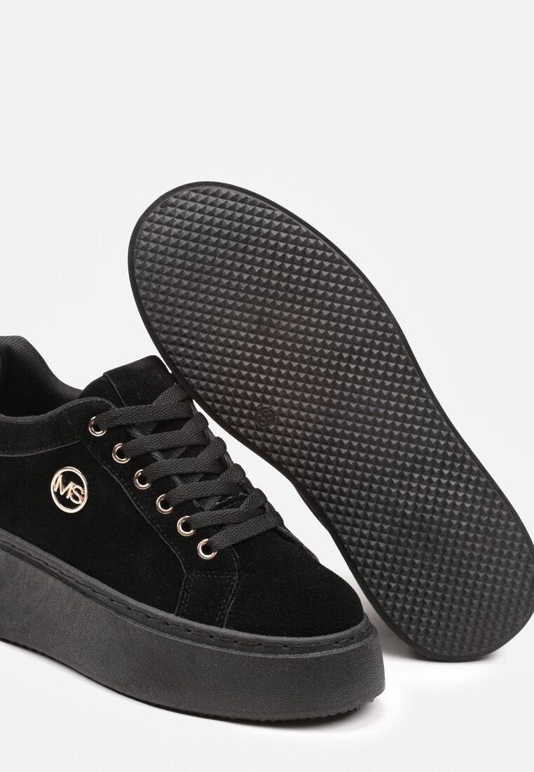 Sneakers Negri pe Platformă Uniformă cu Aplicație Discretă Tavea