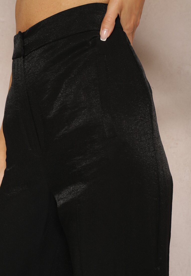 Czarne Eleganckie Spodnie z Wiskozy o Szerokich Nogawkach Tiamase