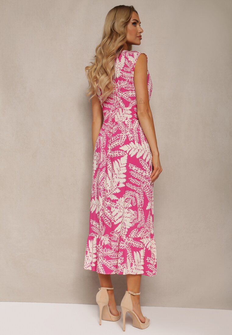 Rochie Fucsia Cloș din Viscoză cu Elastic în Talie și Decolteu Triunghiular Ilnesta