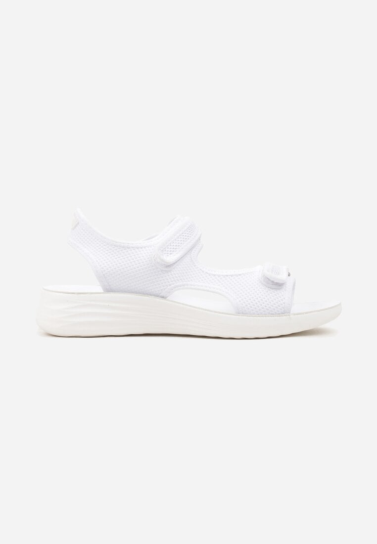 Sandale Sport Albe cu Talpă Joasă cu Velcro cu Perforatii