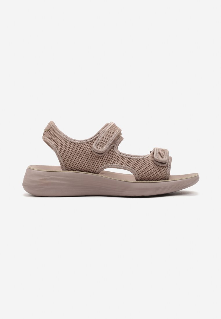 Bej Închis Sandale Sport cu Talpă Plată cu Velcro cu Perforatii Tesianne