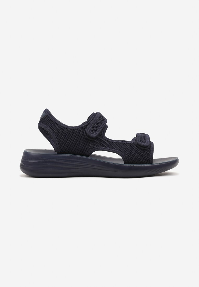 Sandale Sport Bleumarin cu Talpă Joasă cu Velcro Ornamente Perforate Tesianne