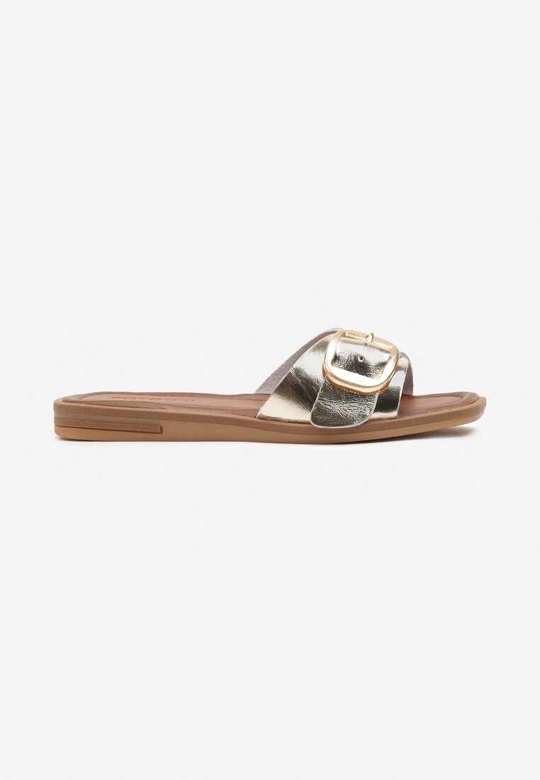 Papuci Aurii Slip-On Imitatie de Piele cu Curea Cataramă Risabeth