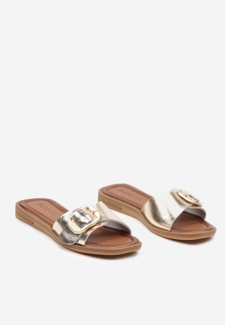 Papuci Aurii Slip-On Imitatie de Piele cu Curea Cataramă Risabeth