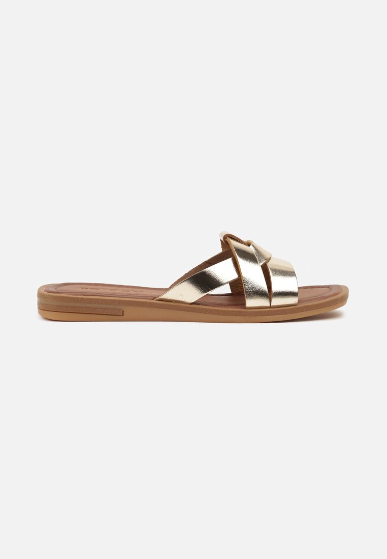 Sandale Aurii Casual Piele Plate cu Barete Decorative Dimittria