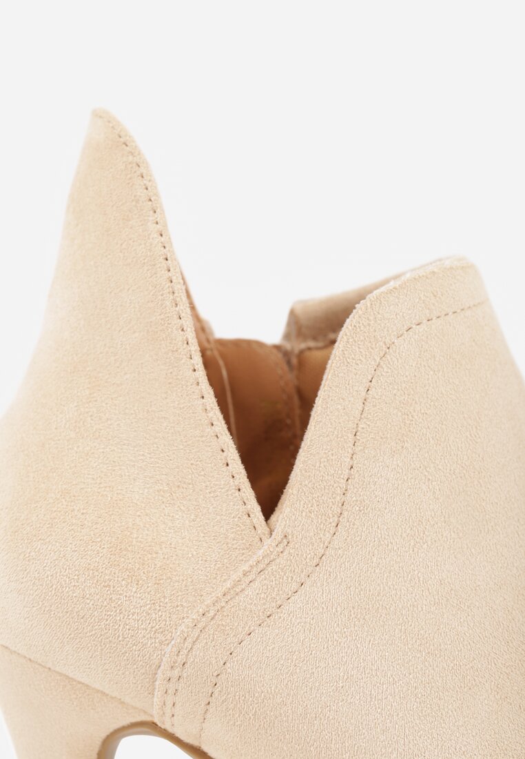 Beżowe Botki Vices na Szpilce z Wycięciem z Boku Elliora