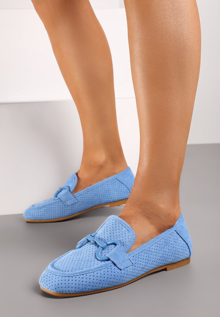 Mocasini bleumarin plat cu cataramă Chrisstelle