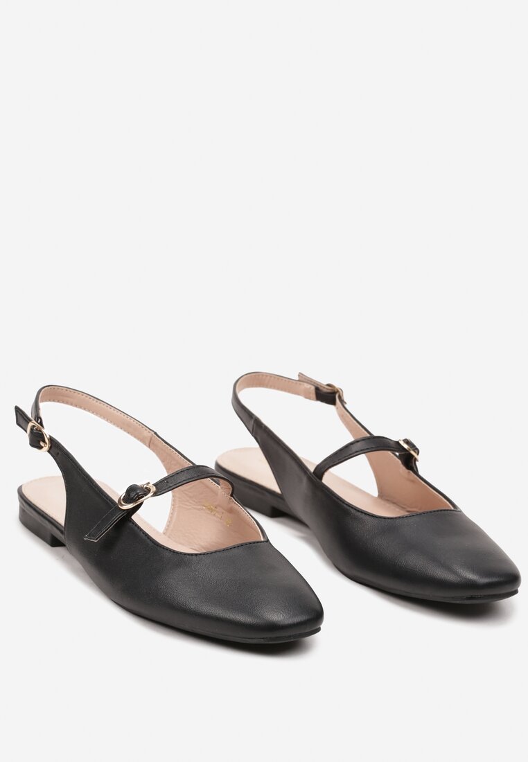 Sandale Negre din Imitatie de Piele cu Talpa Joasa si Doua Barete Darnalea