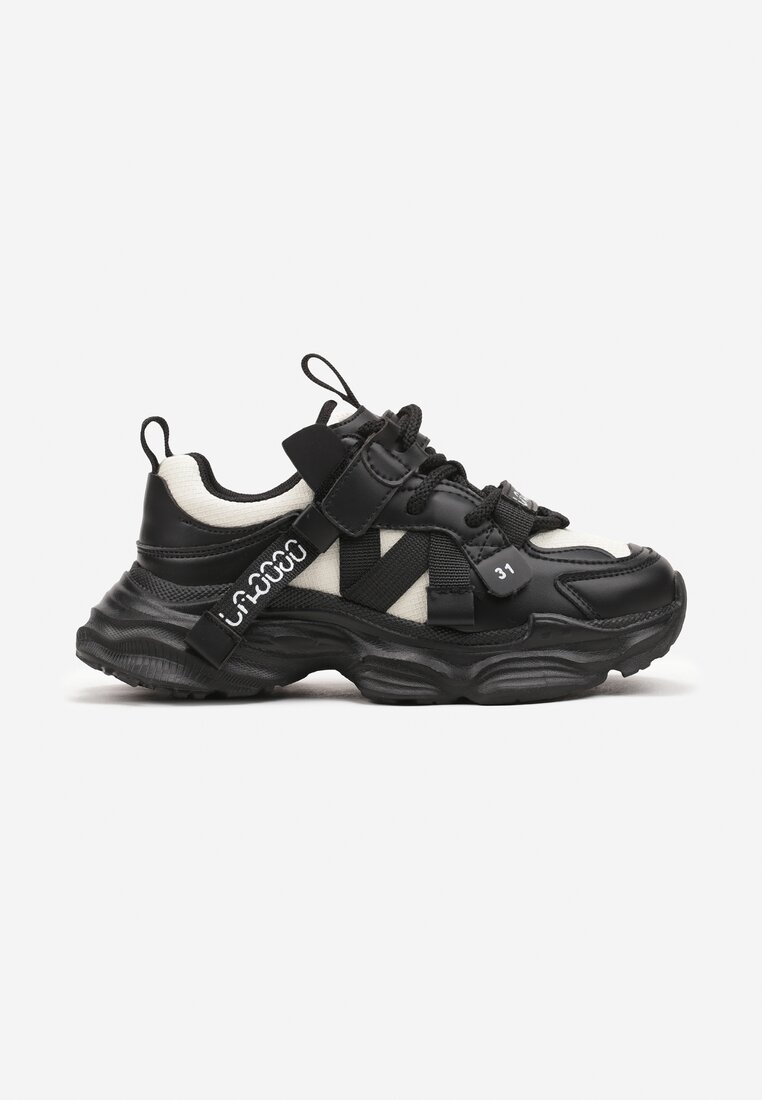 Czarne Buty Sportowe Sneakersy na Tłoczonej Piankowej Podeszwie z Zapięciem na Rzep Benilora