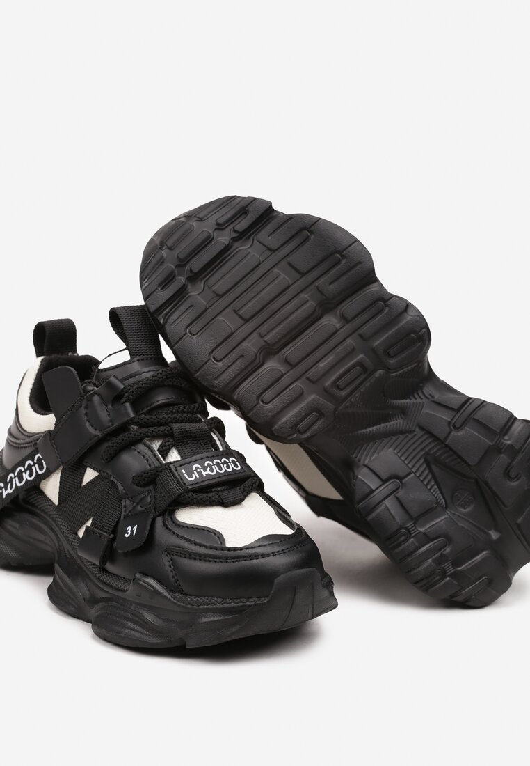 Czarne Buty Sportowe Sneakersy na Tłoczonej Piankowej Podeszwie z Zapięciem na Rzep Benilora