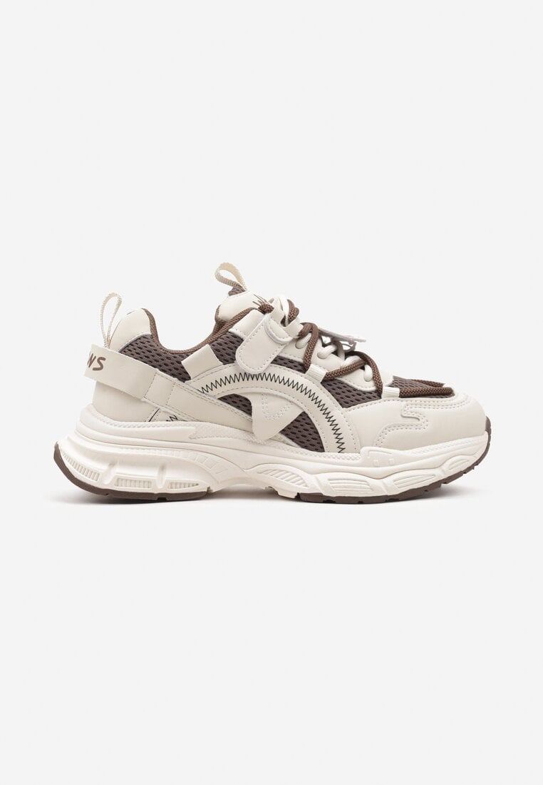 Sneakerși Bej-Maro pe Platformă Imprimeată cu Șireturi Decorative și Inserții Dimtti