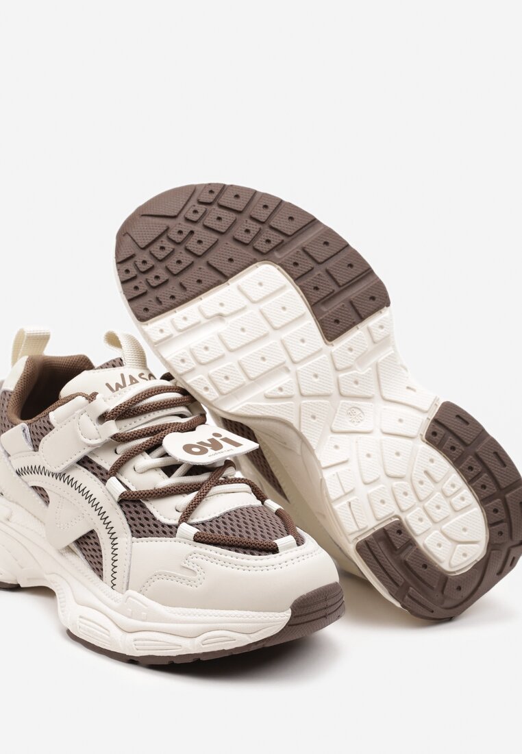 Sneakerși Bej-Maro pe Platformă Imprimeată cu Șireturi Decorative și Inserții Dimtti