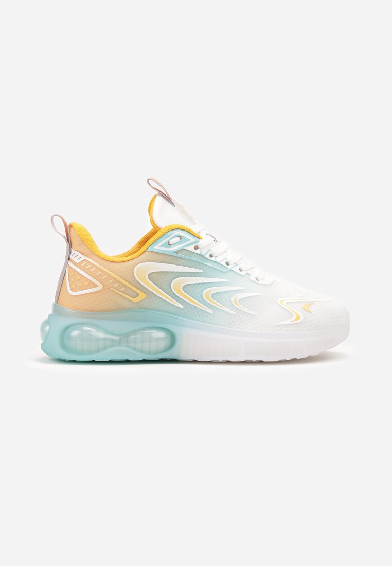Biało-Pomarańczowe Buty Sportowe Sneakersy na Płaskiej Podeszwie ze Sznurowaniem Risannie