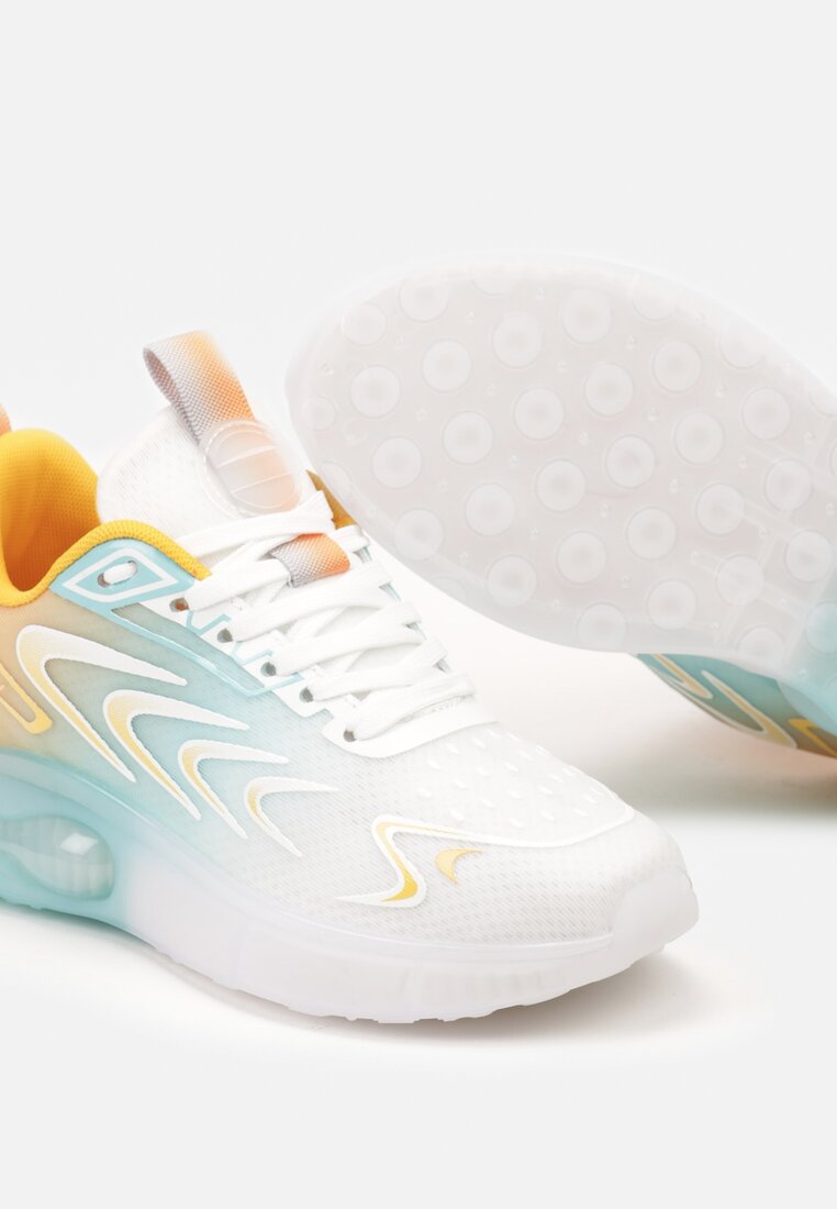 Biało-Pomarańczowe Buty Sportowe Sneakersy na Płaskiej Podeszwie ze Sznurowaniem Risannie