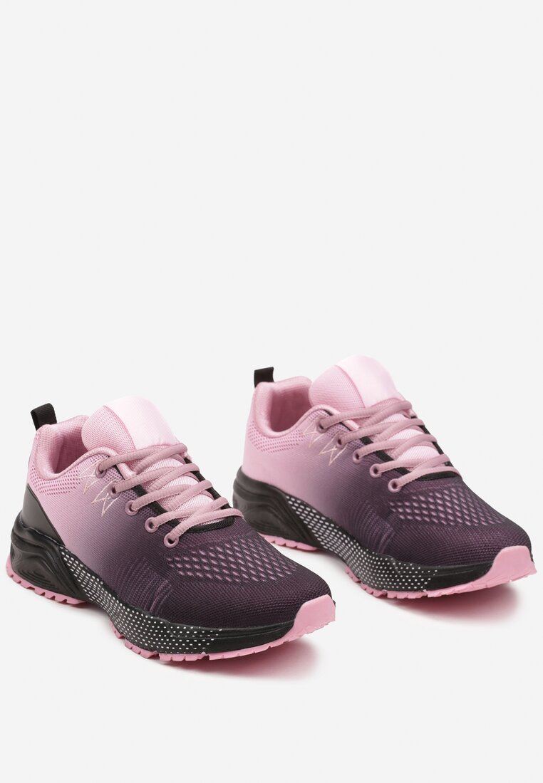Różowo-Czarne Buty Sportowe Sneakersy na Płaskiej Podeszwie ze Sznurowaniem Risaila