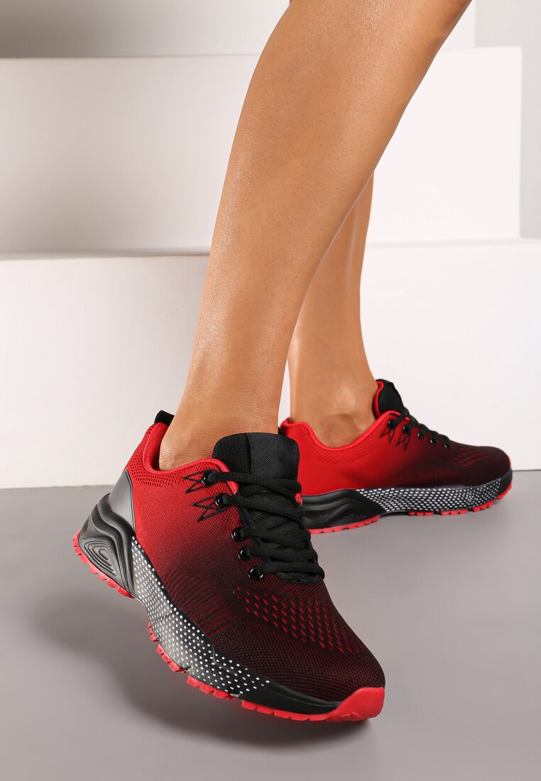 Czerwono-Czarne Buty Sportowe Sneakersy na Płaskiej Podeszwie ze Sznurowaniem Risaila