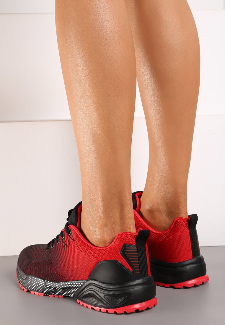 Czerwono-Czarne Buty Sportowe Sneakersy na Płaskiej Podeszwie ze Sznurowaniem Risaila