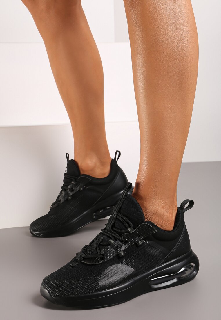 Czarne Buty Sportowe Sneakersy Sznurowane z Air Podeszwą Risane