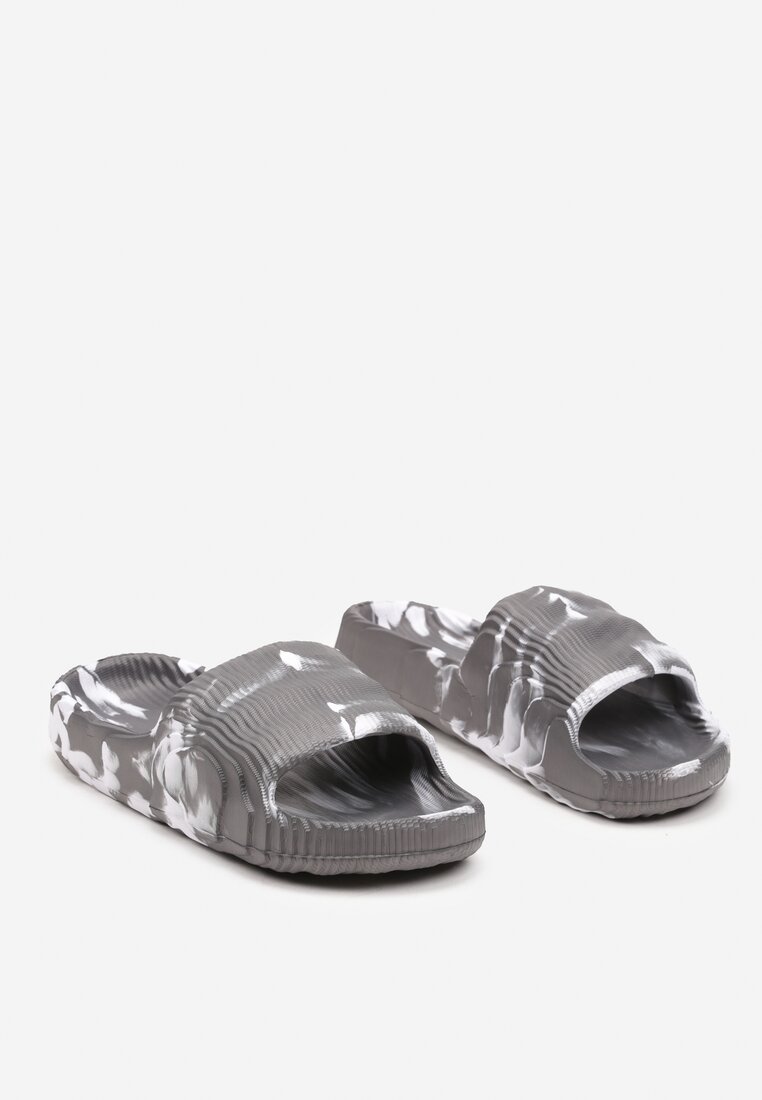 Papuci Gri-Alb Tie-Dye pe Talpă Plată din Spumă Tessane