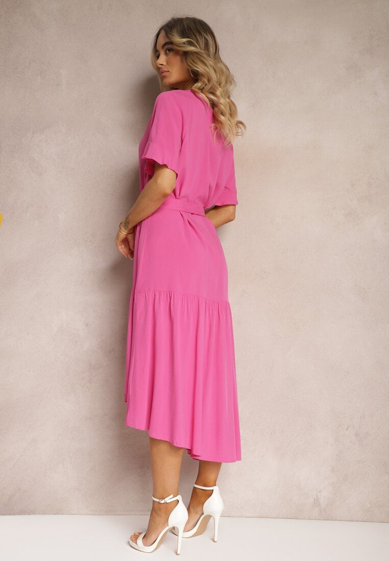 Rochie fuchsia clos cu volane și curea din material Dimrias
